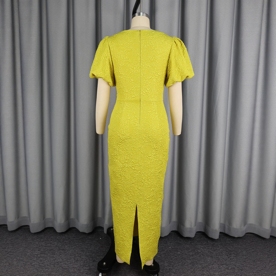 Damen figurumschmeichelndes Maxikleid mit Puffärmeln und Schleifen-Detail Echo Archiv