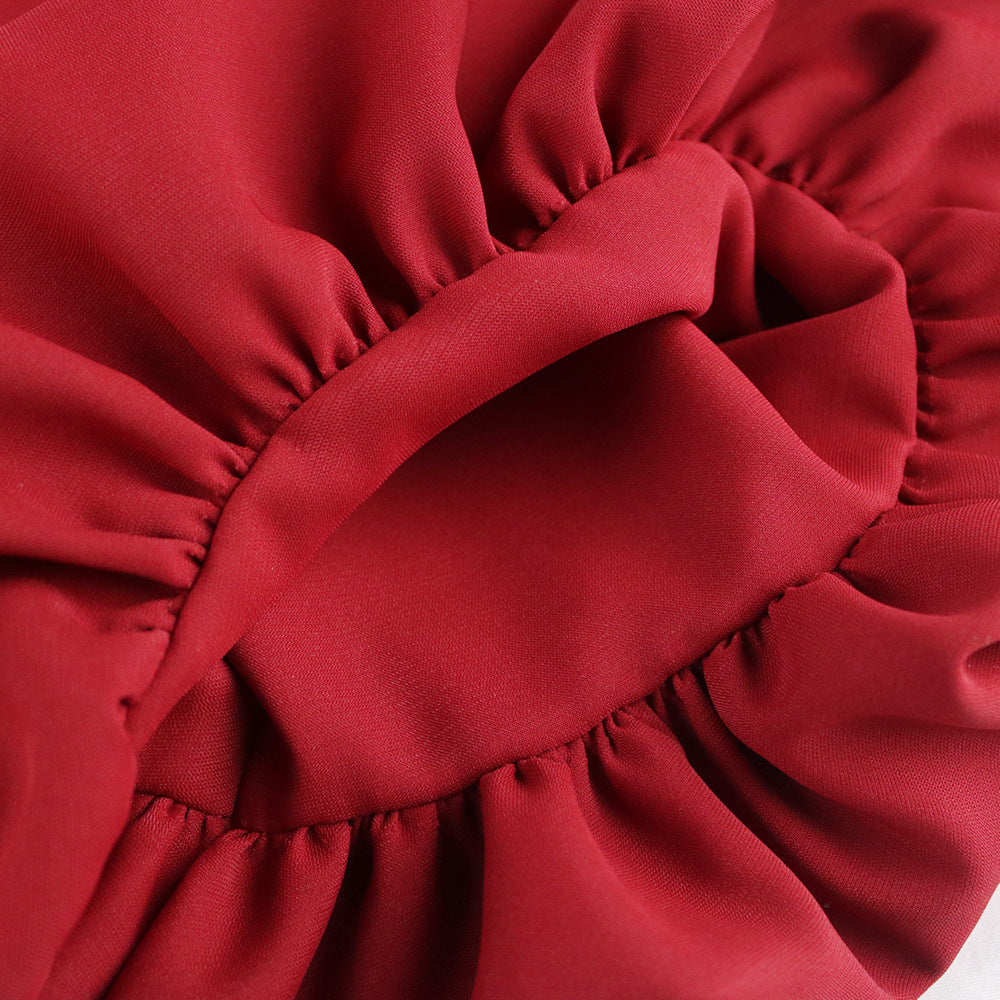 Damen elegantes Faltenkleid mit V-Ausschnitt und voluminösen Ärmeln Echo Archiv