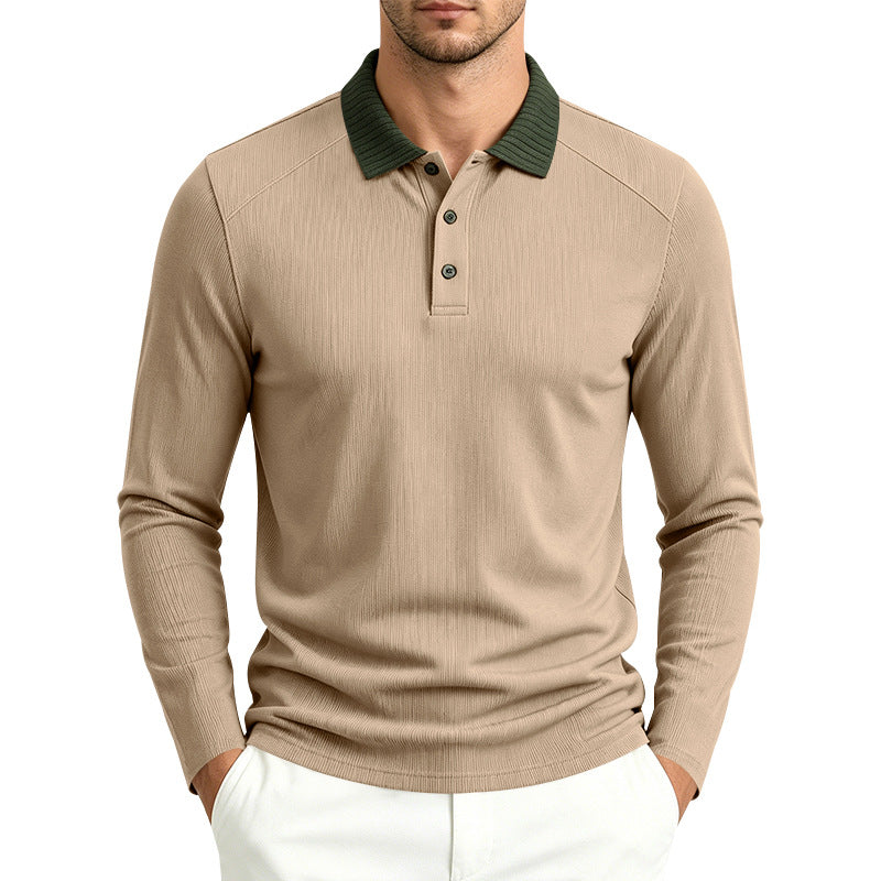 Herren Langarm-Poloshirt mit gerippter Kontrastkragen und feiner Waffelstruktur Echoarchiv