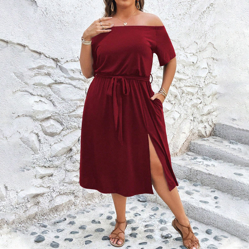 Damen Off-Shoulder Maxikleid mit eleganter Drapierung und seitlichem Schlitz Echo Archiv