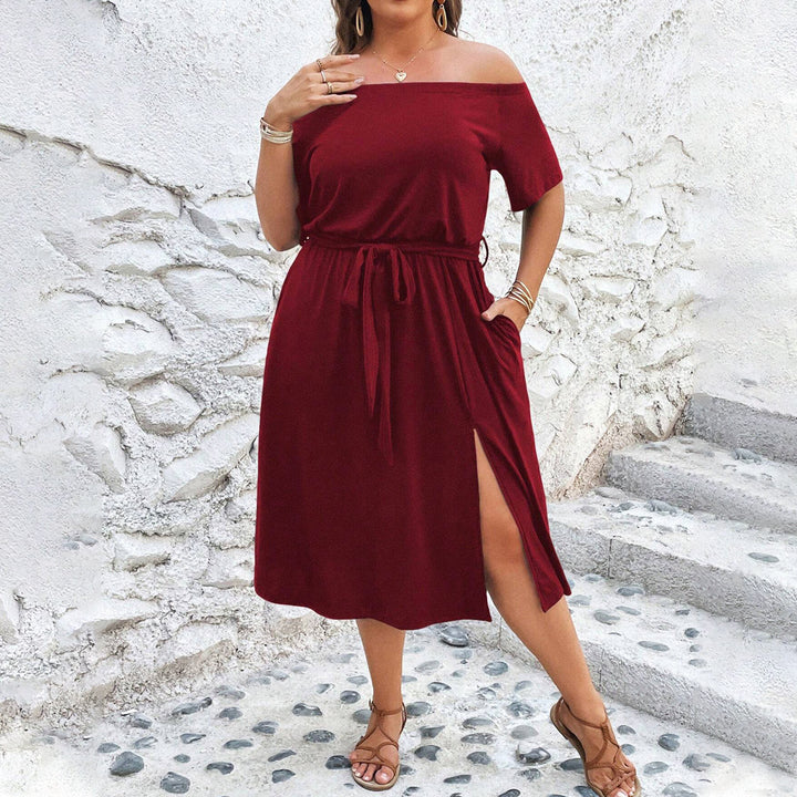 Damen Off-Shoulder Maxikleid mit eleganter Drapierung und seitlichem Schlitz Echo Archiv