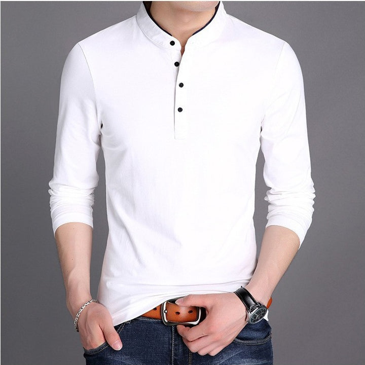 Herren langärmliges Polohemd mit modernem Stehkragen und eleganten Knopfdetails Echoarchiv