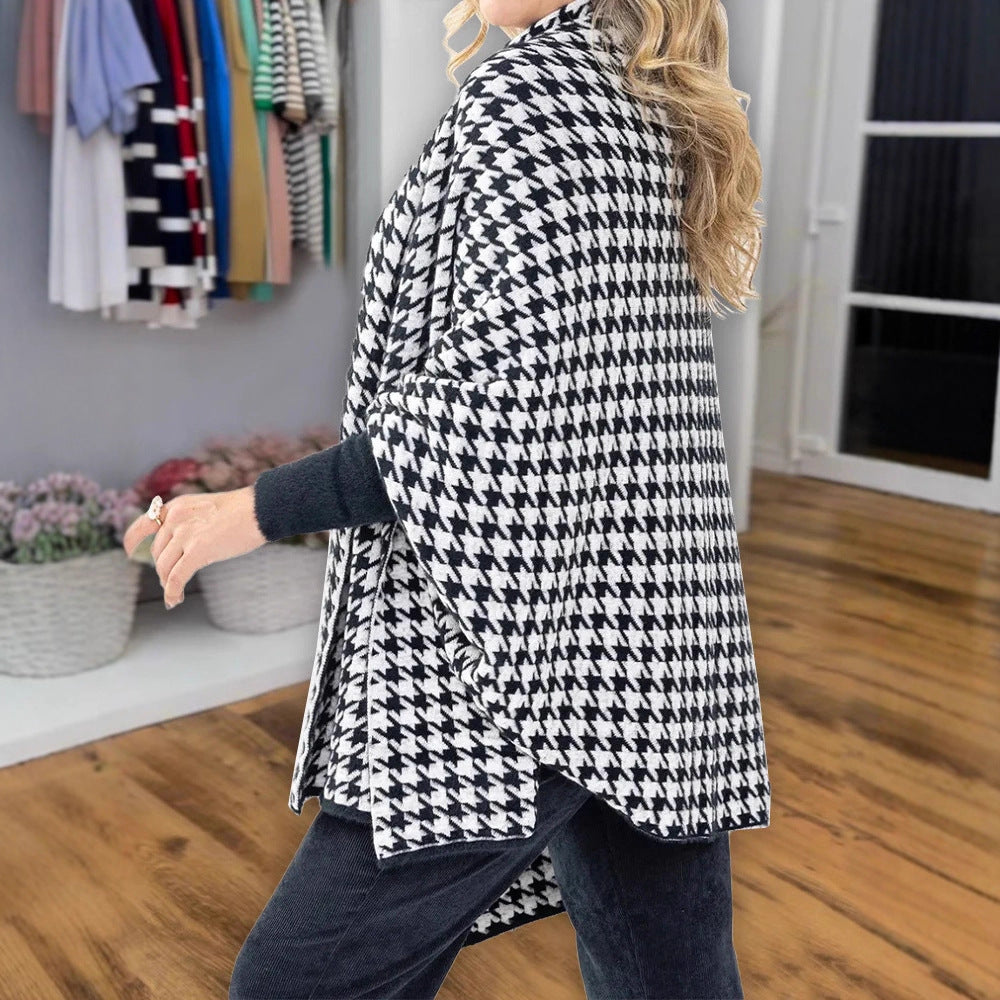 Damen modischer Poncho mit Hahnentrittmuster Echo Archiv