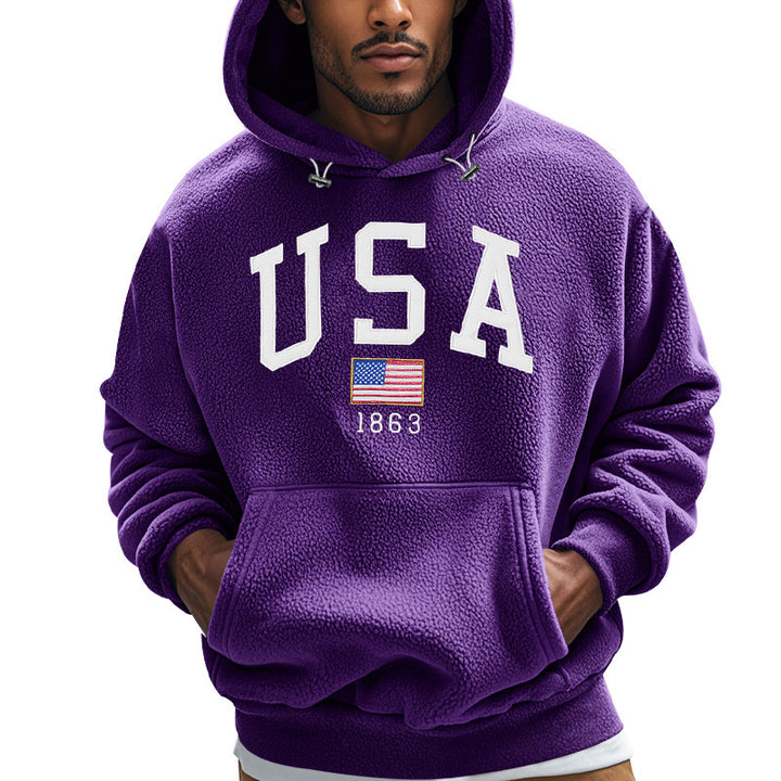 Herren Kuscheliger Fleece Hoodie mit USA-Print Echoarchiv