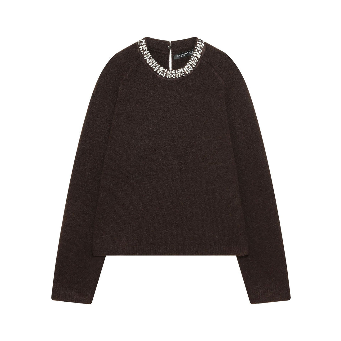 Damen cropped Strickpullover mit Schmuckkragen und Raglanärmeln – Mavelle