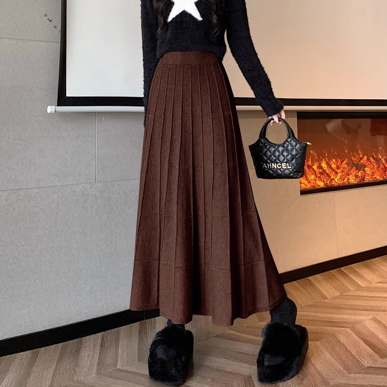 Damen Eleganter, plissierter Maxirock mit feiner Rippstruktur Echo Archiv