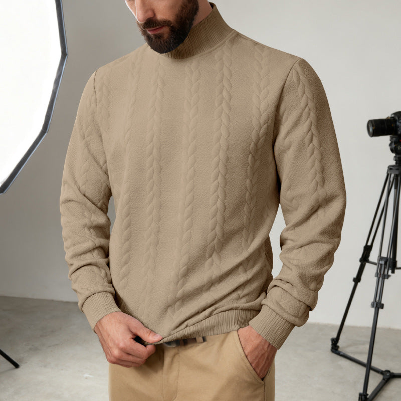 Herren Strickpullover mit hohem Kragen und Zopfmuster Echoarchiv