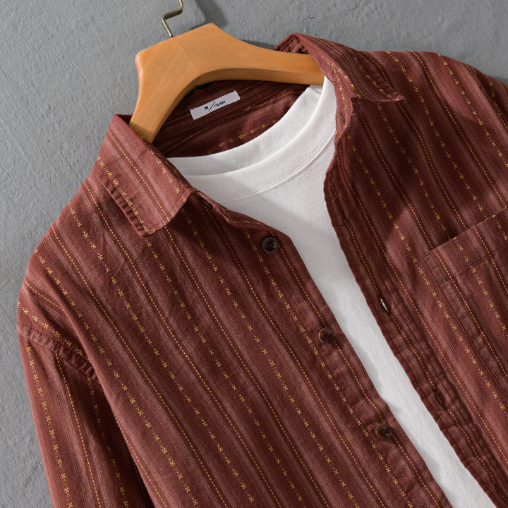 Herren Lässiges Langarm-Overshirt aus Leinen-Baumwollmix mit aufgesetzter Brusttasche Echoarchiv