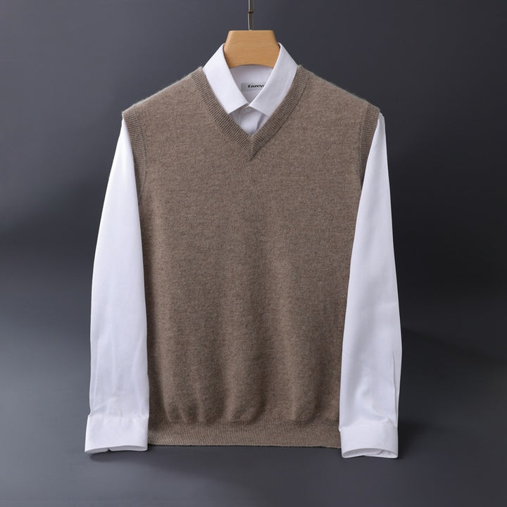 Herren Feine V‑Ausschnitt Strickweste aus Merino‑Blend mit geripptem Saum Echoarchiv