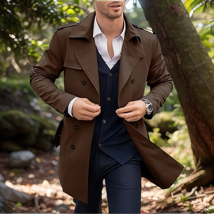 Herren klassischer Trenchcoat im zeitlosen Design mit knöpfbaren Taschen Echoarchiv