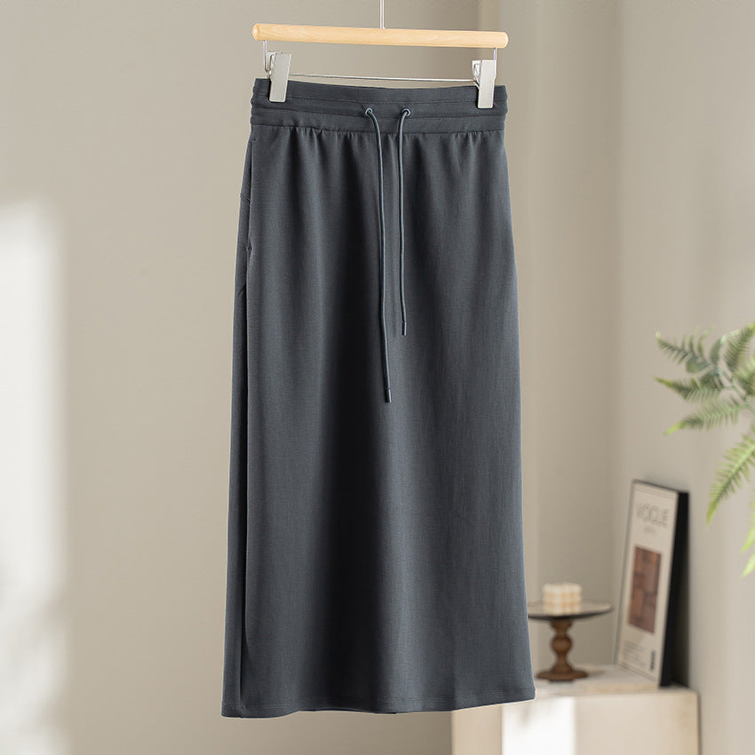 Damen Jersey-Midirock mit elastischem Tunnelzugbund und geradem Fall Echoarchiv