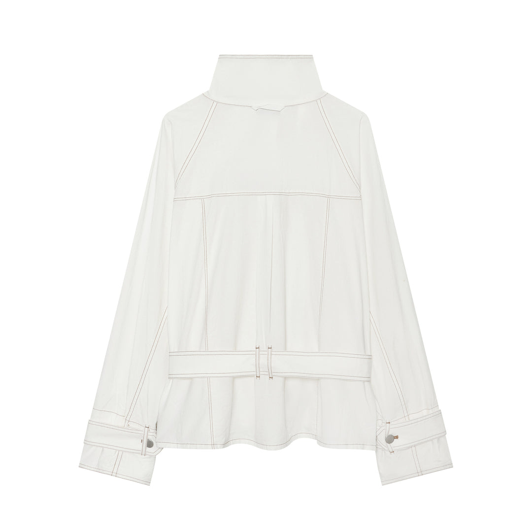 Damen Cropped Utility‑Jacke mit Stehkragen, Taillenband und sichtbaren Ziernähten Echo Archiv