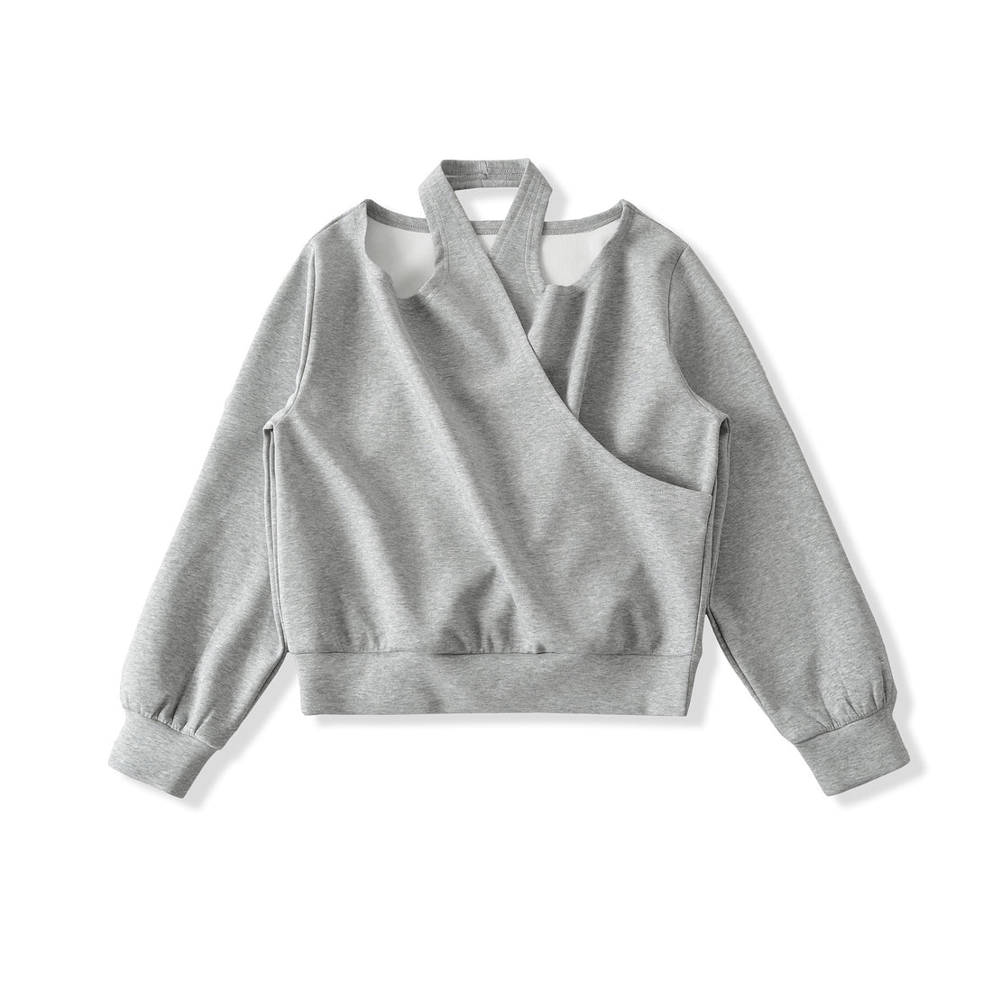 Damen Cropped Sweatshirt mit Neckholder, Cold-Shoulder und Wickeloptik Echoarchiv