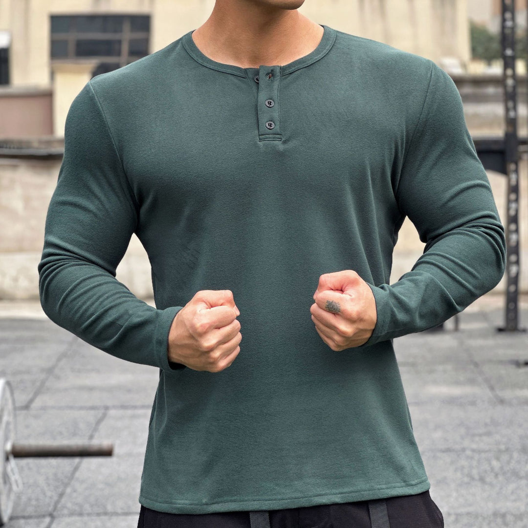 Herren stylisches Langarmshirt mit modernem Knopfverschluss Echoarchiv