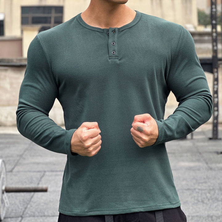 Herren stylisches Langarmshirt mit modernem Knopfverschluss Echoarchiv