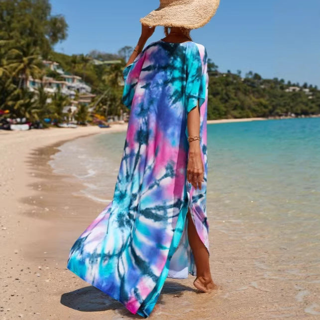 Damen Strandkleid mit buntem Batikdesign und weit geschnittenen Ärmeln Echo Archiv