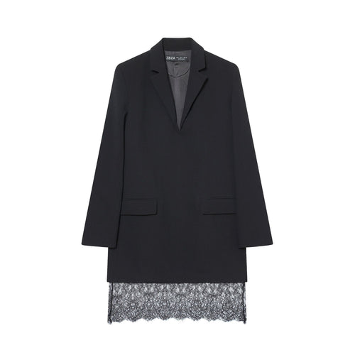 Damen nan taillierter Longblazer mit spitzensaum und Pattentaschen Echo Archiv