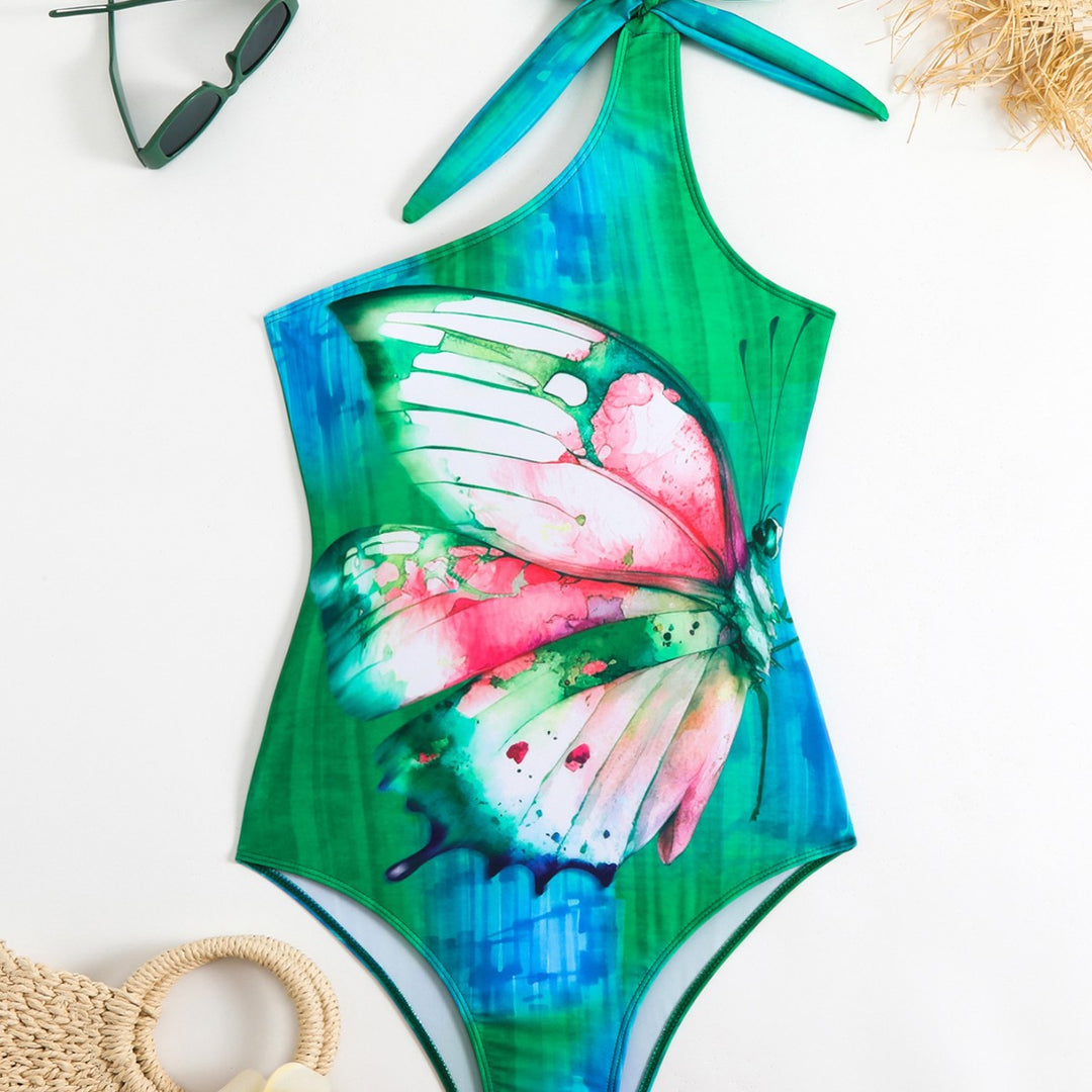 Damen Einteiler Badeanzug mit floralem Schmetterlingsdesign Echo Archiv