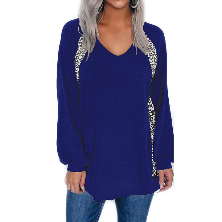 Damen Oversize V-Ausschnitt Langarm-Tunik mit Leo-Seiteneinsätzen und lässiger Silhouette Echoarchiv