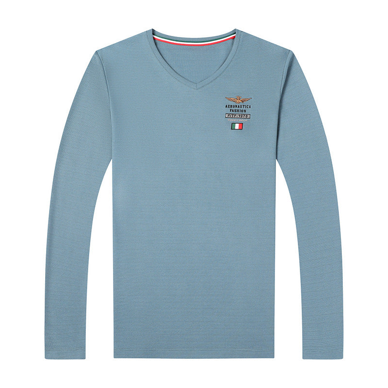 Herren V-Ausschnitt Langarmshirt mit eleganter Stickerei Echoarchiv