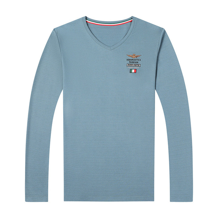 Herren V-Ausschnitt Langarmshirt mit eleganter Stickerei Echoarchiv