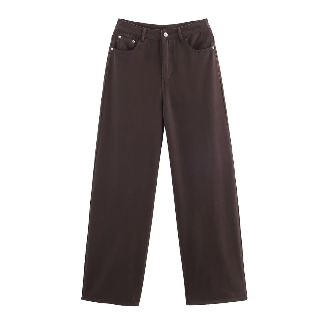 Damen Weite High‑Waist Fünf‑Taschen‑Hose aus Canvas mit geradem Bein Echoarchiv