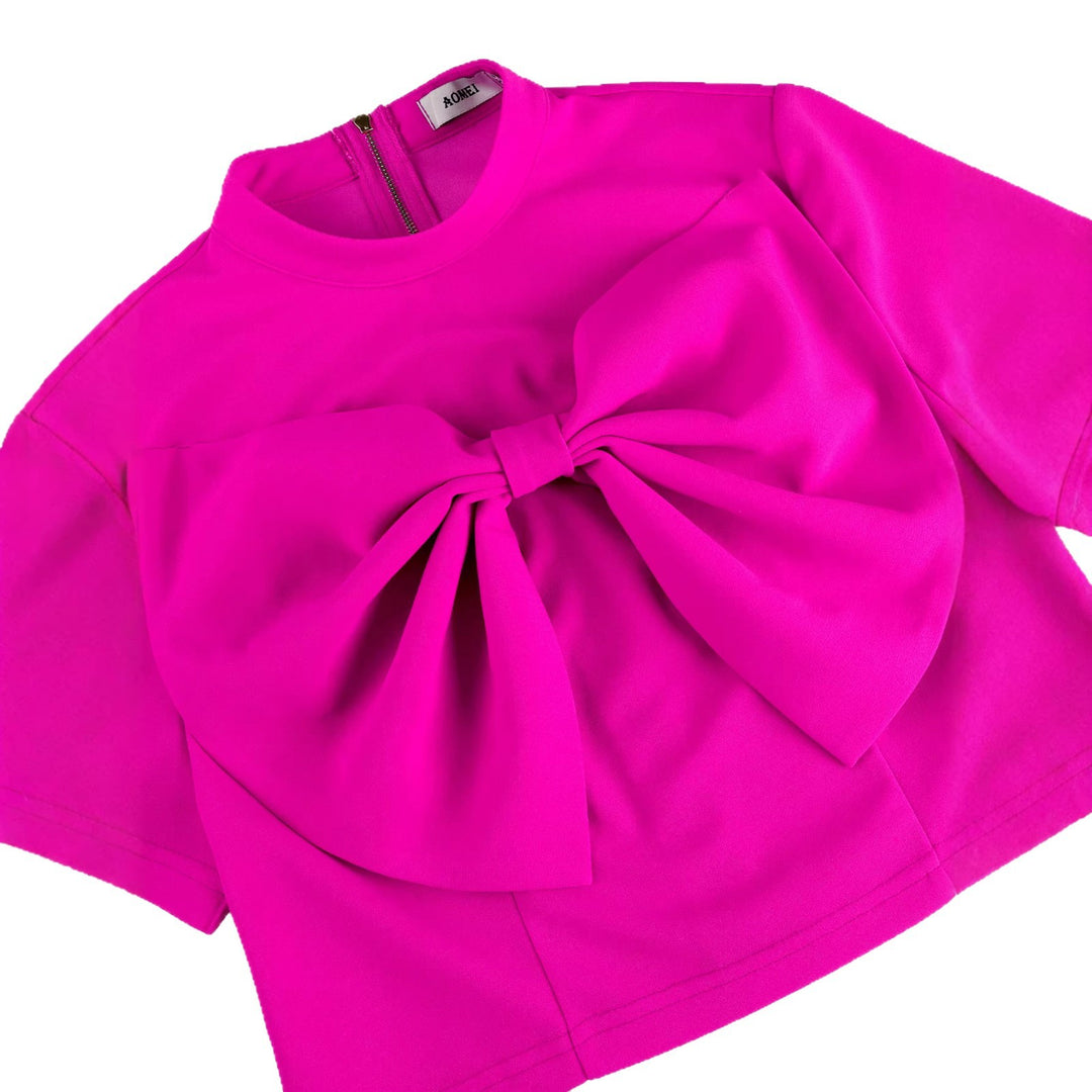 Damen Modische kurzärmlige Bluse mit dekorativem Schleifen-Detail Echo Archiv