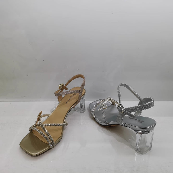 Damen Sandalette mit transparentem Blockabsatz, quadratischer Zehenbox und funkelnden Riemchen Echo Archiv