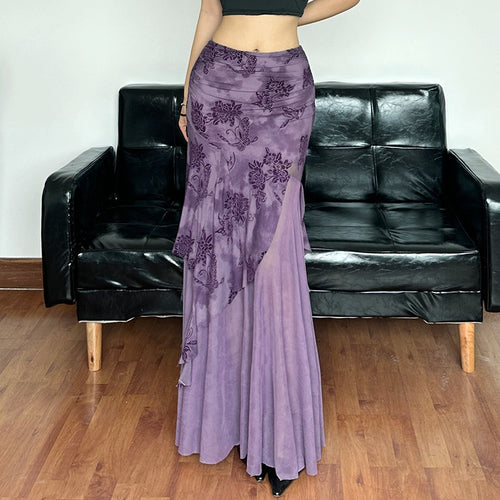 Damen eleganter asymmetrischer Maxirock mit floralen Verzierungen Echo Archiv