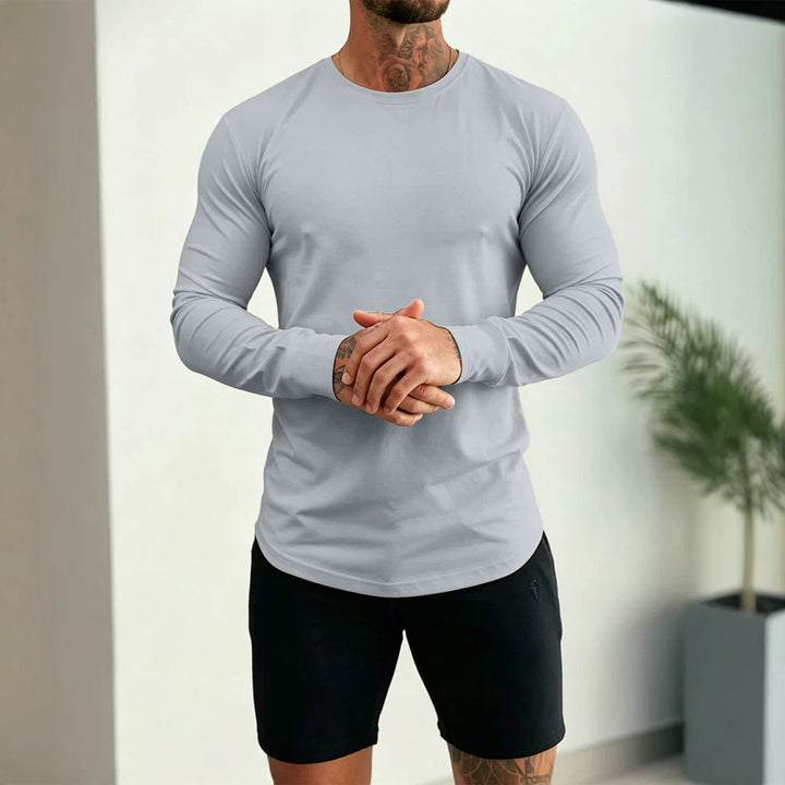 Herren Enganliegendes Langarm-Shirt aus Baumwollstretch mit Rundhals – Orvano