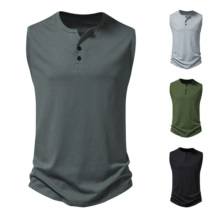 Herren ärmelloses Henley-Shirt mit modernem Knopfdesign Echoarchiv