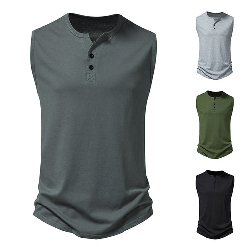 Herren ärmelloses Henley-Shirt mit modernem Knopfdesign Echoarchiv