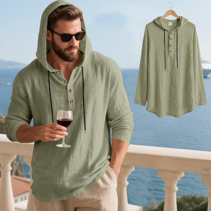 Herren lässiges Kapuzenshirt mit Knopfleiste und strukturiertem Material Echoarchiv