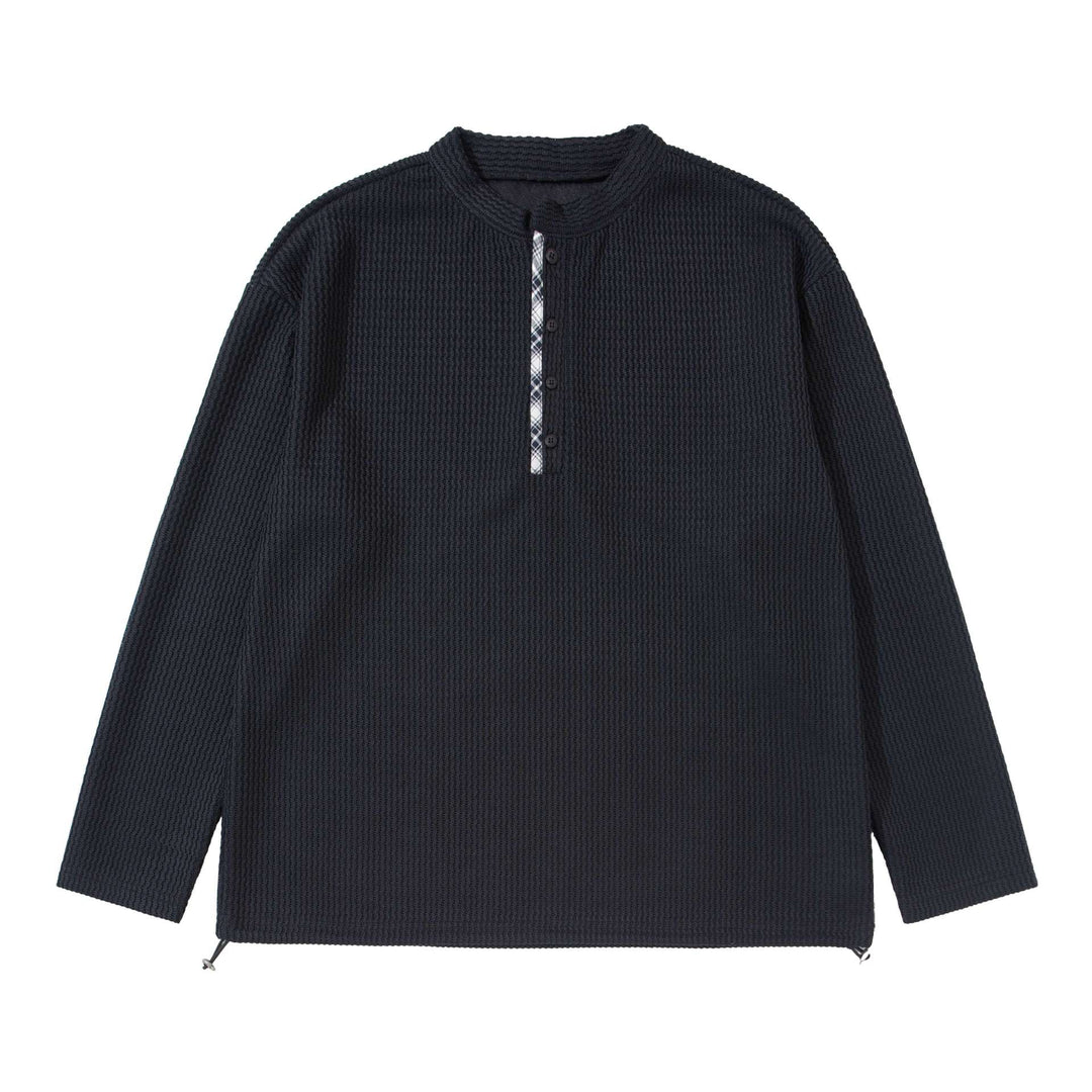 Unisex Waffelstrick-Henleypullover mit Tunnelzugsaum Echoarchiv