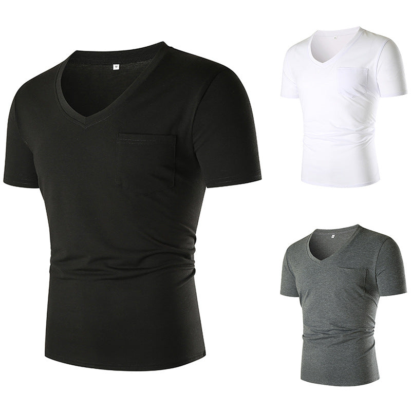 Herren V-Ausschnitt T-Shirt mit Brusttasche und figurbetonter Passform Echoarchiv
