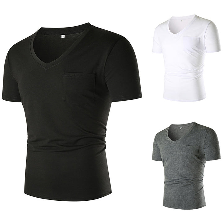 Herren V-Ausschnitt T-Shirt mit Brusttasche und figurbetonter Passform Echoarchiv