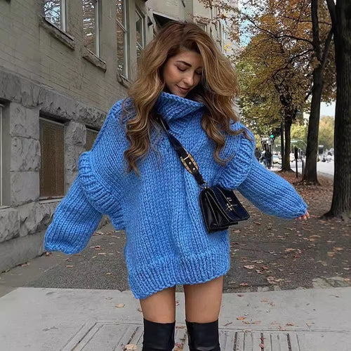 Damen Oversize Grobstrickpullover mit hohem Rollkragen Echoarchiv
