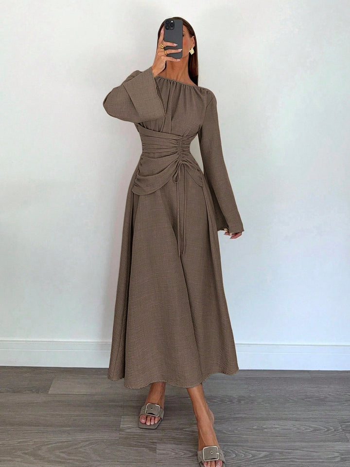 Damen Maxikleid mit geraffter Taillen-Schnürung, weiten Ärmeln und fließendem Rock Echo Archiv