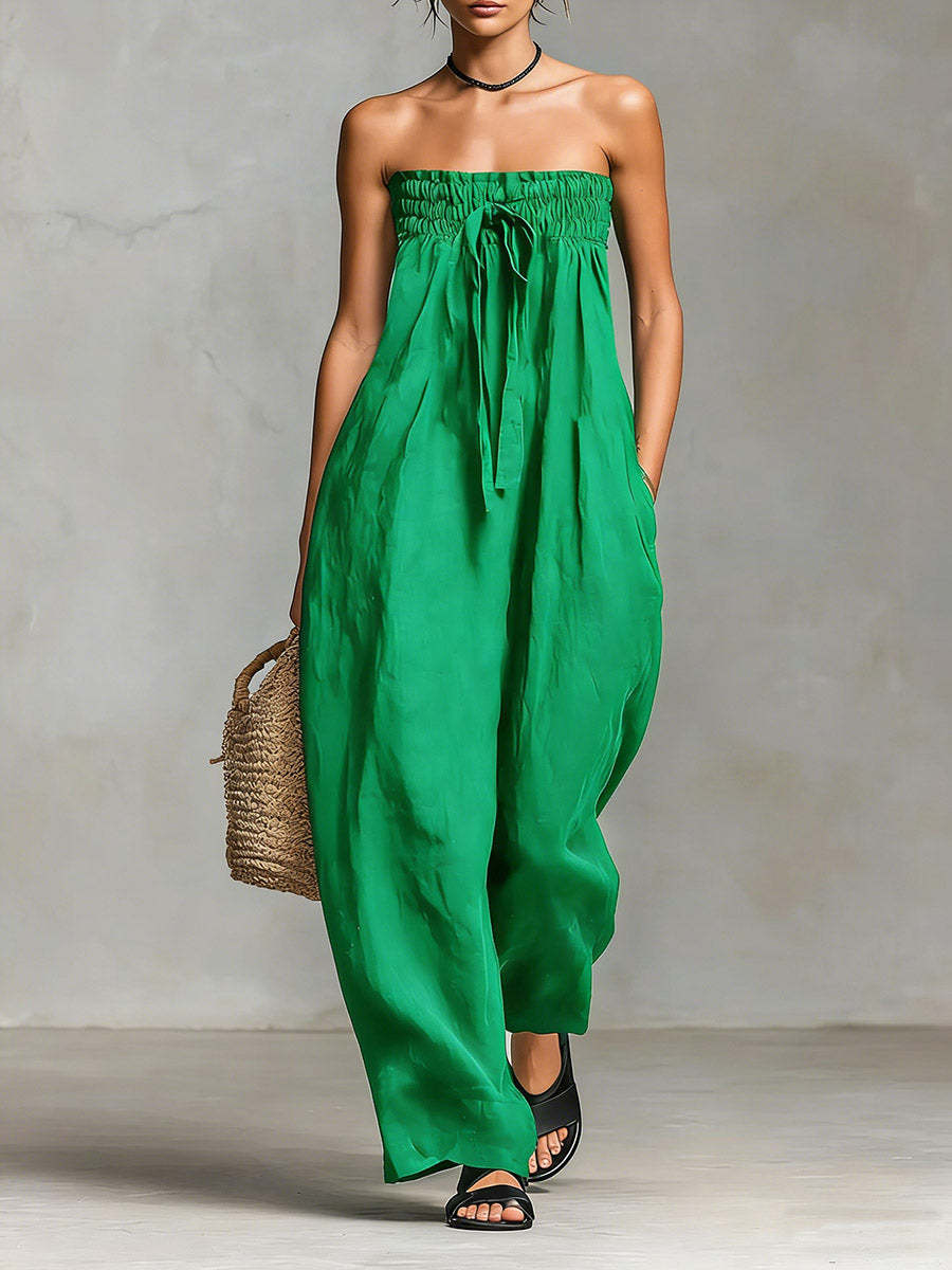 Damen Lässiges Sommer-Jumpsuit mit Raffungen und praktischen Taschen Echo Archiv