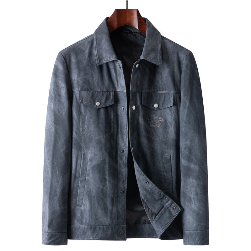 Herren Vintage-Lederoptik-Truckerjacke mit Used-Effekt und Brustpattentaschen Echo Archiv