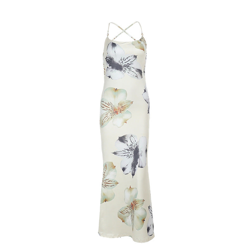Damen Maxikleid mit zartem Blumenmuster und feinen Spaghetti-Trägern Echo Archiv
