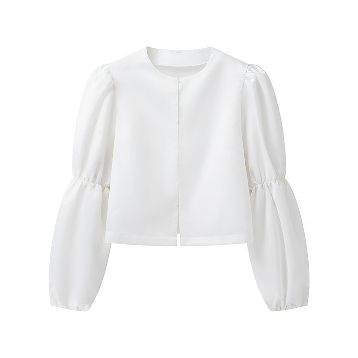 Damen Glänzende Satin‑Bluse mit voluminösen Puffärmeln Echo Archiv
