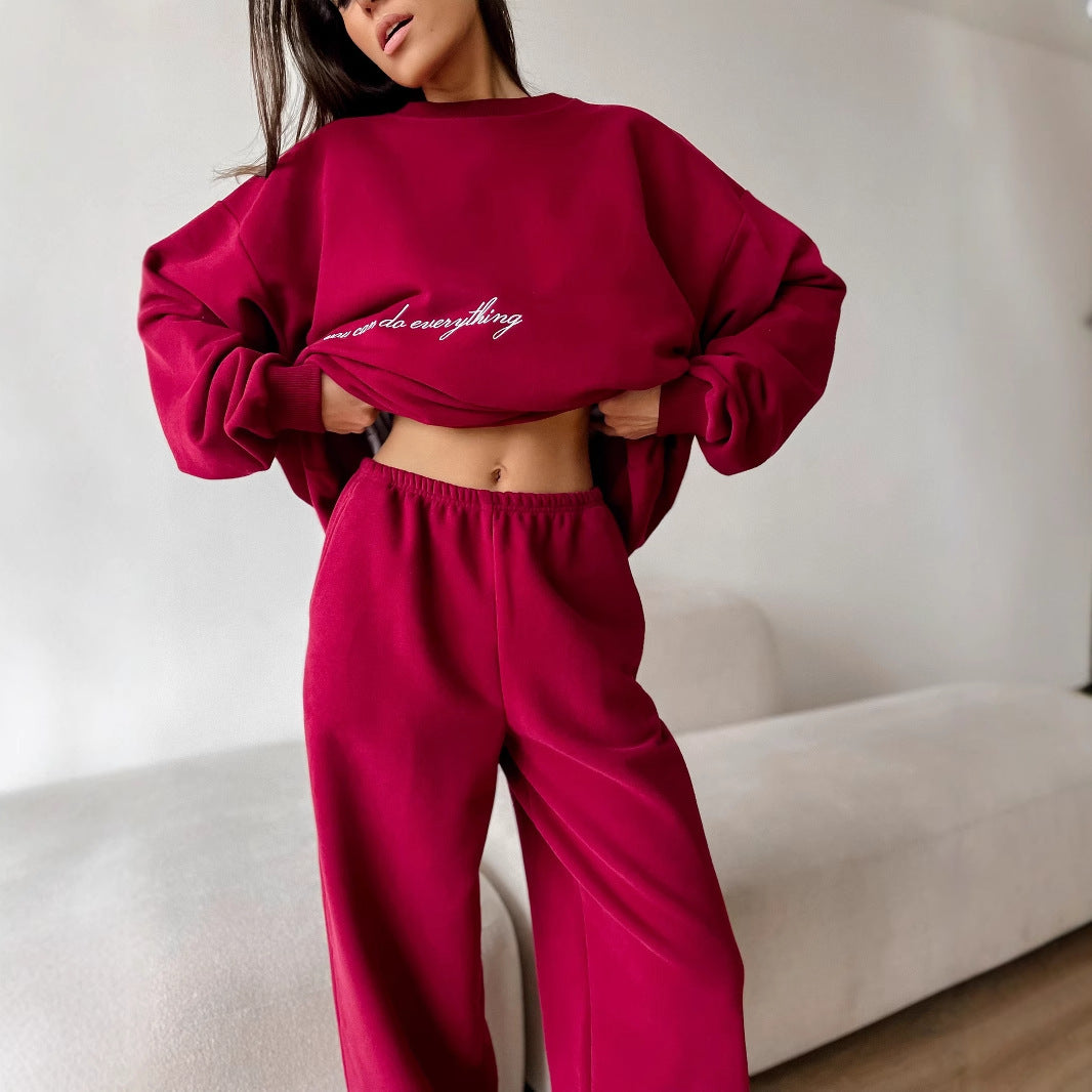 Damen Oversized Sweatshirt und hochgeschnittene Jogginghose Loungewear-Set aus weichem Baumwollfleece mit elastischem Bund – Avérine