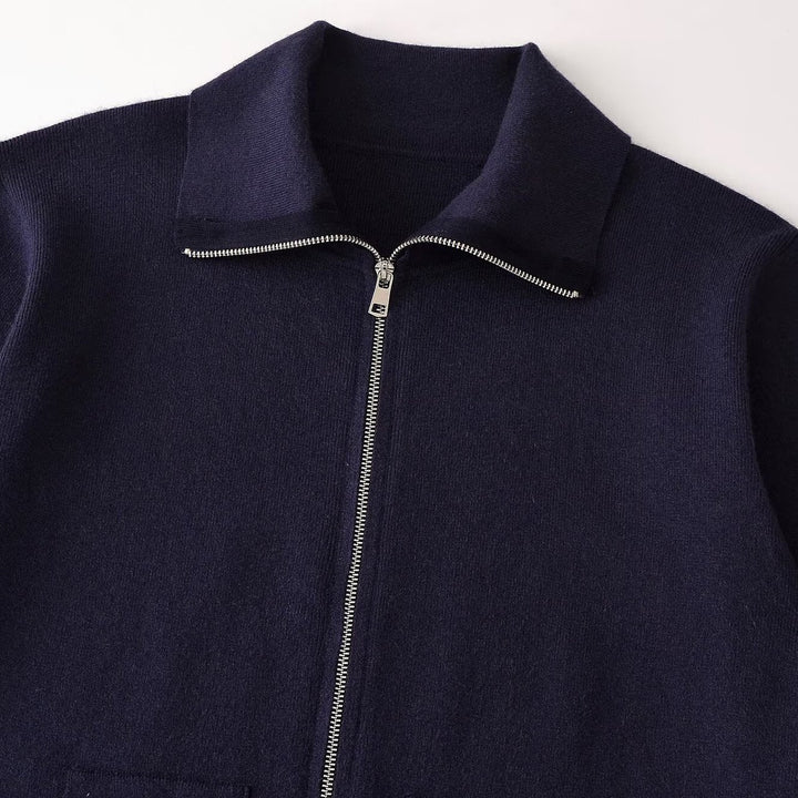 Damen Grobgestrickte Oversize-Zipjacke mit Stehkragen und aufgesetzten Taschen Echoarchiv