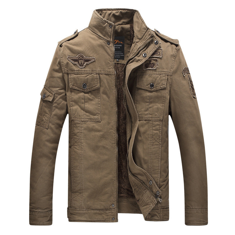 Herren Canvas-Fieldjacke mit Sherpa-Innenfutter, Utility-Taschen und Stehkragen – Taviero