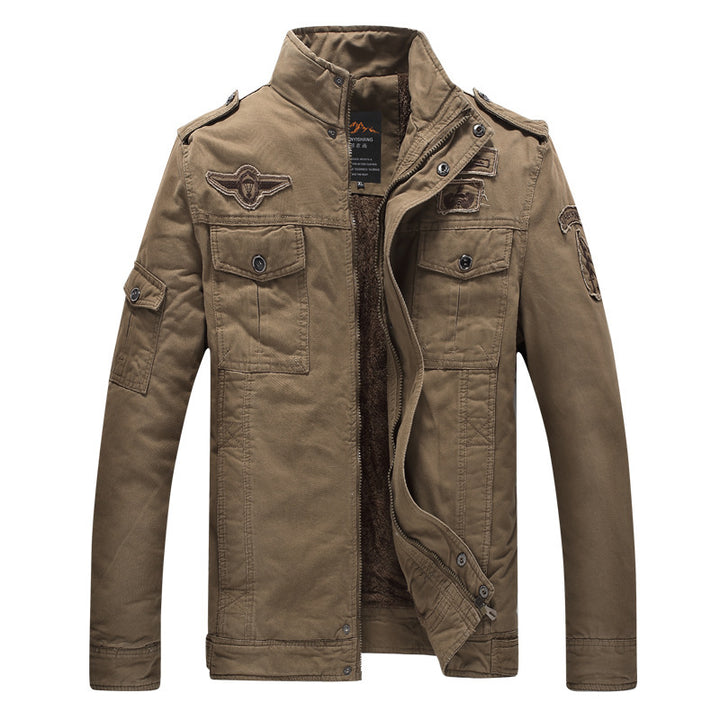 Herren Canvas-Fieldjacke mit Sherpa-Innenfutter, Utility-Taschen und Stehkragen – Taviero