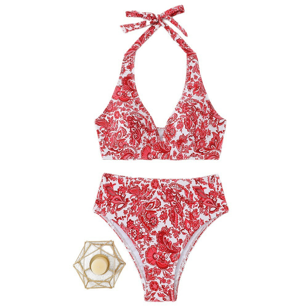 Damen Hochtailliertes Bikini-Set mit floralem Design und verspieltem Halteroberteil Echo Archiv