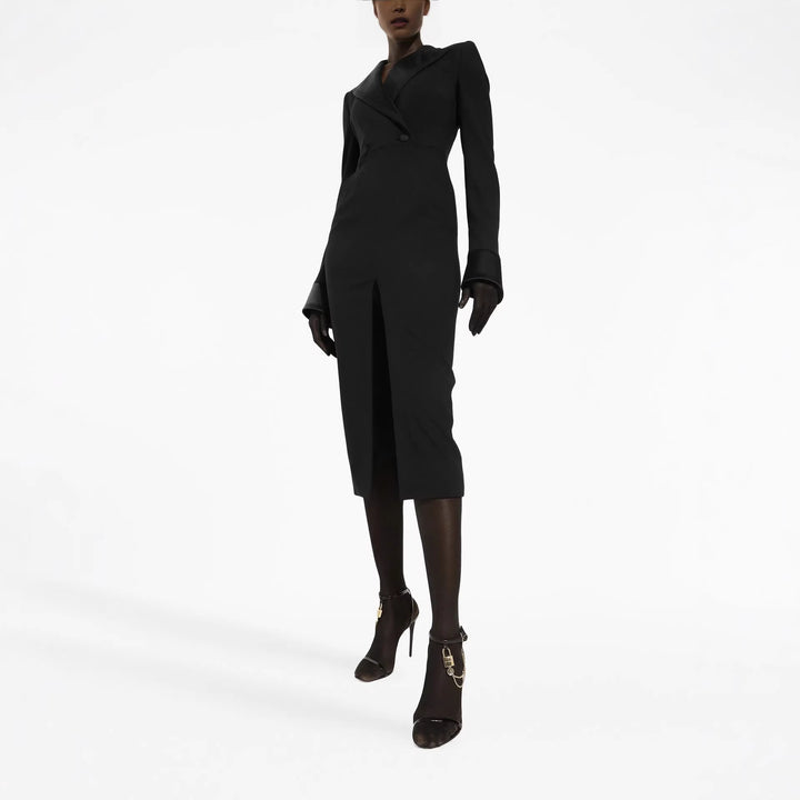 Damen Tailliertes Blazerkleid im Longcut mit Satinrevers und Frontschlitz Echoarchiv