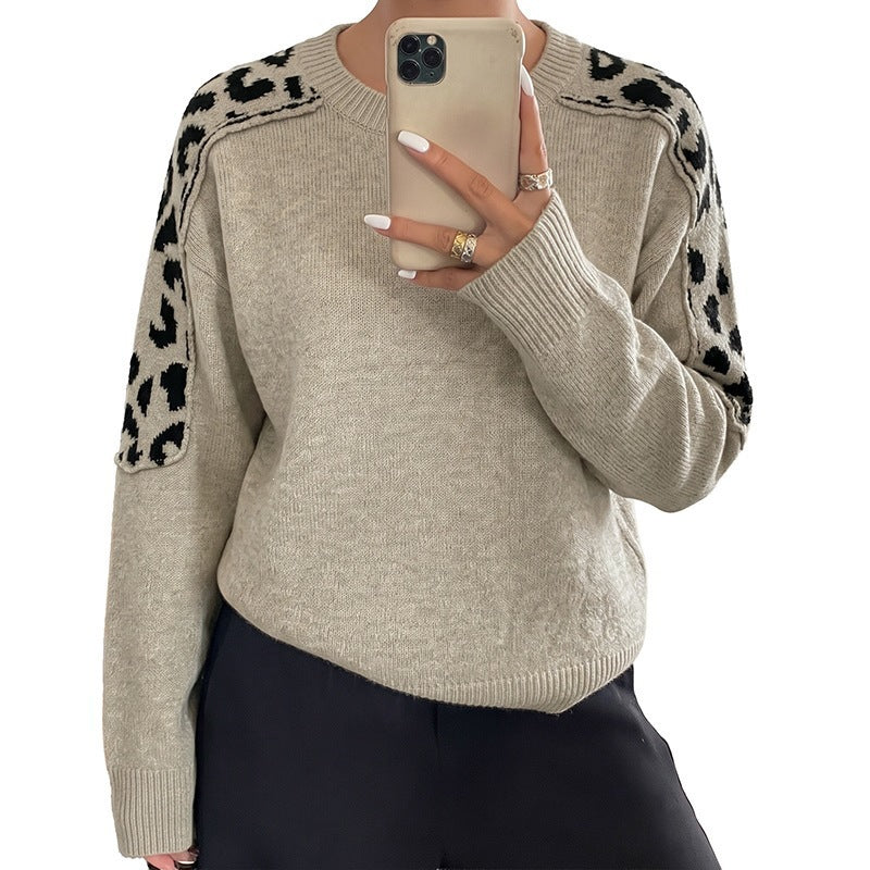 Damen Oversize Strickpullover mit Leo-Jacquard-Schultereinsätzen Echoarchiv