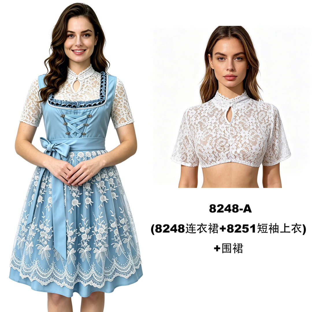 Damen nan traditionelles Dirndlkleid mit Spitzenbluse, geschnürtem Mieder und mehrlagigem Rock Echo Archiv